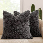 Decorative Fuzzy Sherpa Pillow Covers Dark Gray 18x18-inch